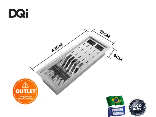 Escorredor Equipado DQI Linear Módulo Único 43cm Em Aço Inox Escovado (Outlet)