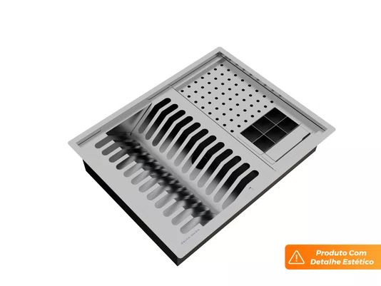 Escorredor Louça Para Embutir Na Bancada Calha Úmida Quadrada 4 Módulos Com Porta Esponja (Outlet)