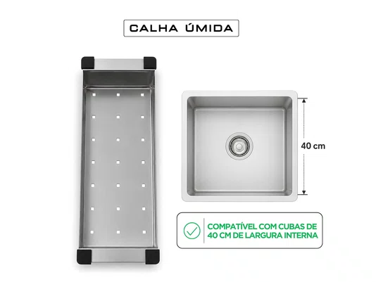 Escorredor de Alimentos Para Cuba 42x12x5 cm em Aço Inox Escovado