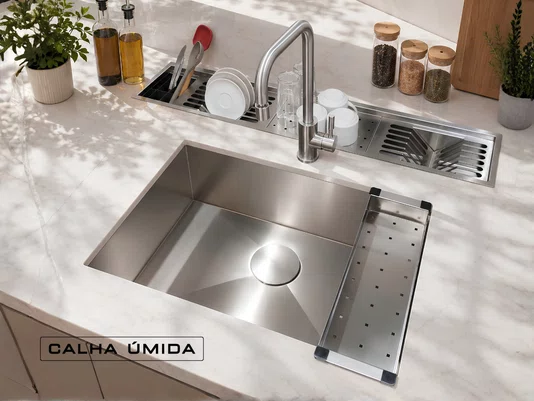 Escorredor de Alimentos Para Cuba 42x12x5 cm em Aço Inox Escovado