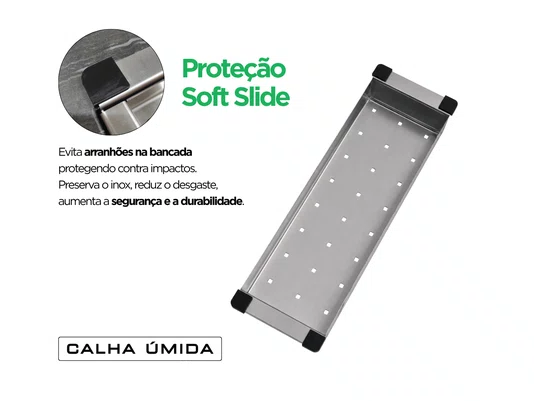 Escorredor de Alimentos Para Cuba 42x12x5 cm em Aço Inox Escovado