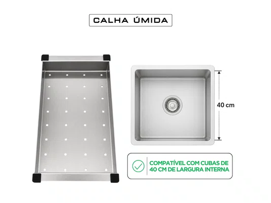 Escorredor Para Cuba 42x20x5 cm em Aço Inox Escovado Para Alimentos