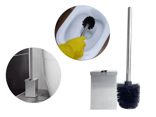 Escova Sanitária com Suporte em Aço Inox Escovado 8x8x12cm