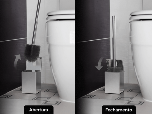 Escova Sanitária com Suporte em Aço Inox Escovado 8x8x12cm