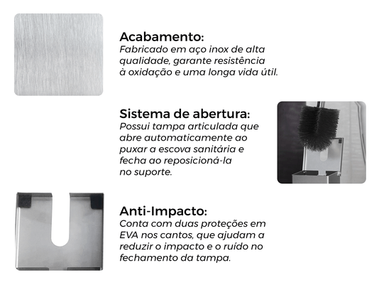 Escova Sanitária com Suporte em Aço Inox Escovado 8x8x12cm