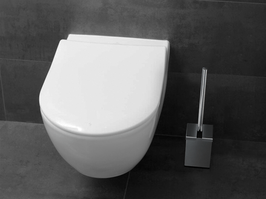 Escova Sanitária com Suporte em Aço Inox Escovado 8x8x12cm