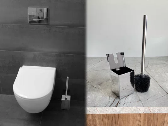 Escova Sanitária com Suporte em Aço Inox Polido 8x8x12cm
