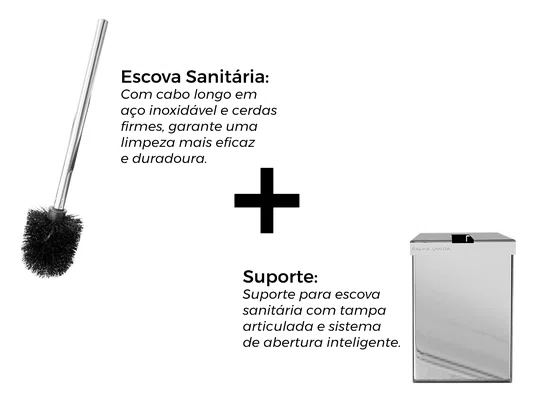 Escova Sanitária com Suporte em Aço Inox Polido 8x8x12cm