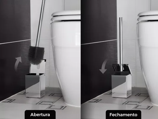 Escova Sanitária com Suporte em Aço Inox Polido 8x8x12cm