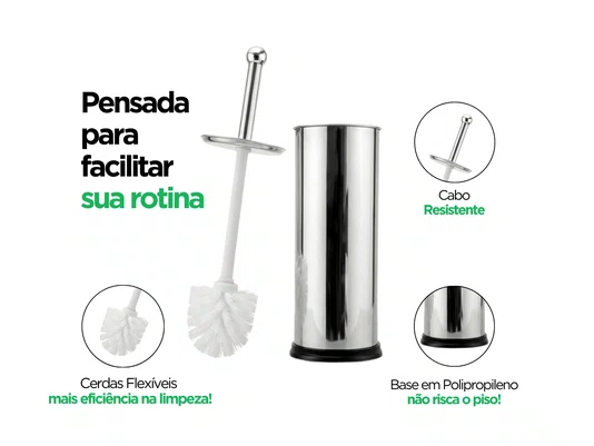 Escova Sanitária com Suporte Inox Tampa Protetora Base Antiderrapante