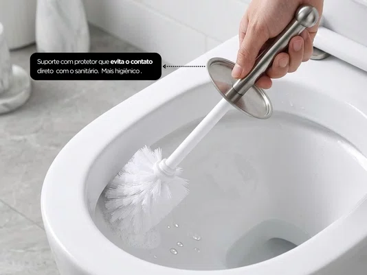 Escova Sanitária com Suporte Inox Tampa Protetora Base Antiderrapante