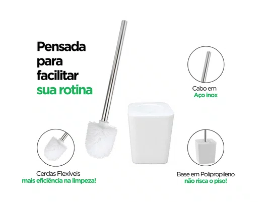 Escova Sanitária Branca com Suporte para Banheiro e Lavabo