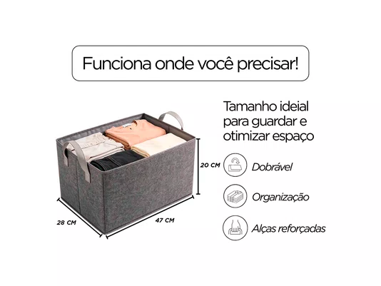 Kit 5 Cestos Organizadores De Tecido Cinza Dobrável Para Closet E Armário Lavável Multiuso