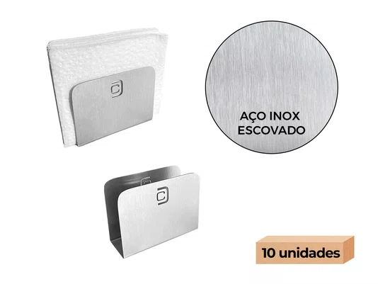 Kit 10 Porta Guardanapo Aço Inox Escovado Mesa Casa Bar Restaurante