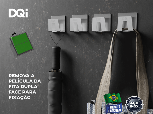 Kit 10un Do Suporte Multiuso DQI Com Fita Dupla-Face Em Aço Inox Escovado