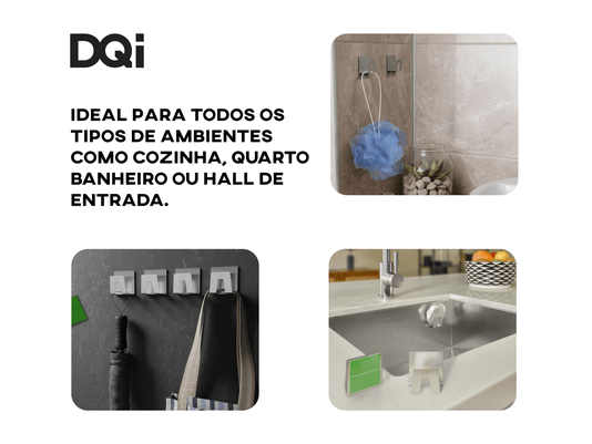 Kit 10un Do Suporte Multiuso DQI Com Fita Dupla-Face Em Aço Inox Escovado