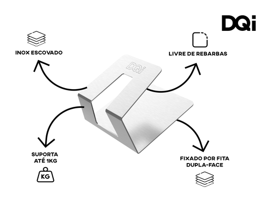 Kit 5un Do Suporte Multiuso DQI Com Fita Dupla-Face Em Aço Inox Escovado