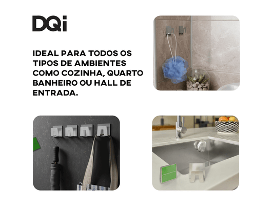 Kit 5un Do Suporte Multiuso DQI Com Fita Dupla-Face Em Aço Inox Escovado
