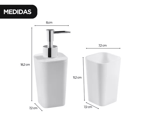 Kit Banheiro 2 Peças Branco com Dispenser e Porta Escovas Multiuso