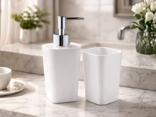 Kit Banheiro 2 Peças Branco com Dispenser e Porta Escovas Multiuso