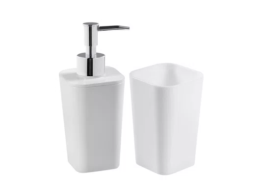 Kit Banheiro 2 Peças Branco com Dispenser e Porta Escovas Multiuso