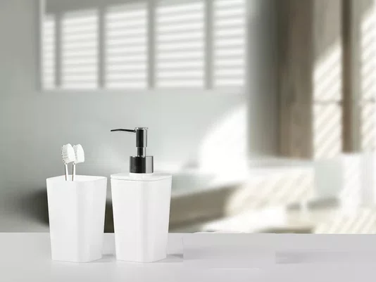 Kit Banheiro 2 Peças Branco com Dispenser e Porta Escovas Multiuso