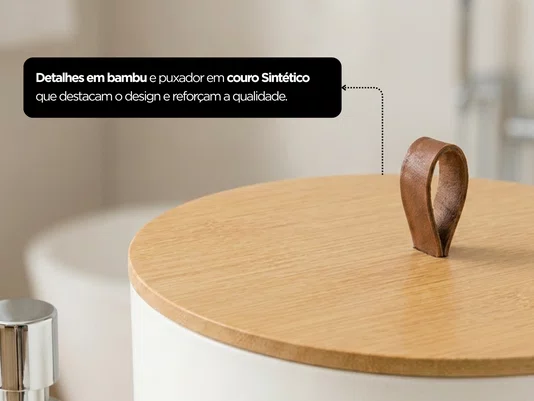 Kit Banheiro 6 Peças Elegance Branco com Detalhes em Bambu