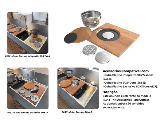 Kit Tábua e Acessórios Multifuncionais Para Cozinha e Cubas Platino