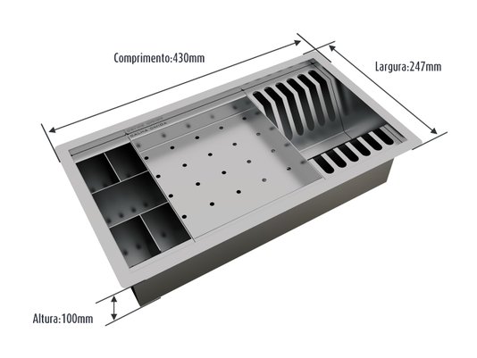 Calha Úmida Escorredor Completo Inox Sobrepor Basic 3 Módulos 43cm