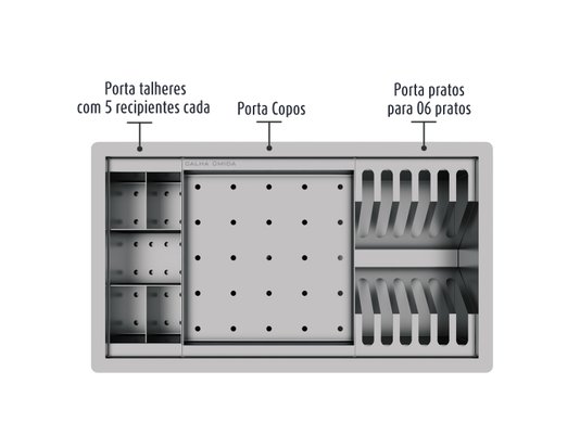 Calha Úmida Escorredor Completo Inox Sobrepor Basic 3 Módulos 43cm
