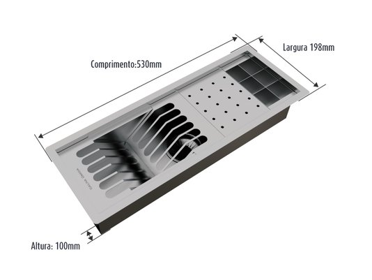 Calha Úmida Escorredor Louça Inox Sobrepor Kitchen 3 Módulos 53cm