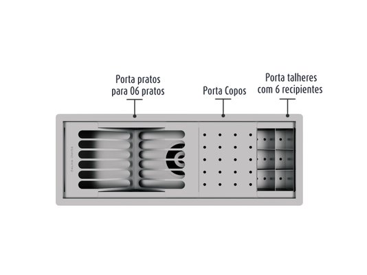 Calha Úmida Escorredor Louça Inox Sobrepor Kitchen 3 Módulos 53cm