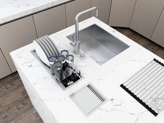 Calha Úmida Escorredor Louça Inox Sobrepor Kitchen 3 Módulos 53cm