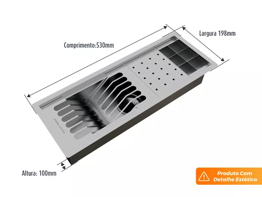 Kit Escorredor Embutido Sobrepor Calha Úmida Kitchen 3 Módulos 53cm (Outlet)