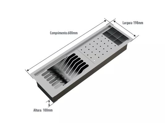 Calha Úmida Canal Equipado Completo Sobrepor Inox Kitchen 3 Módulos 60cm
