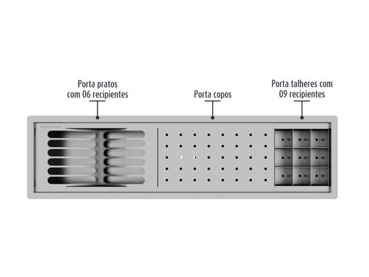 Escorredor Equipado Inox Calha Úmida Sobrepor Kitchen 3 Módulos 73,5cm