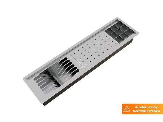 Kit Canal Organizador Embutido Escorredor Sobrepor Calha Úmida Kitchen 3 Módulos 73,5cm (Outlet)