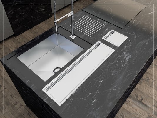 Canal Escorredor Para Sobrepor Calha Úmida Com Tampa Kitchen 3 Módulos 73,5cm