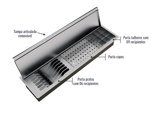 Canal Escorredor Para Sobrepor Calha Úmida Com Tampa Kitchen 3 Módulos 73,5cm