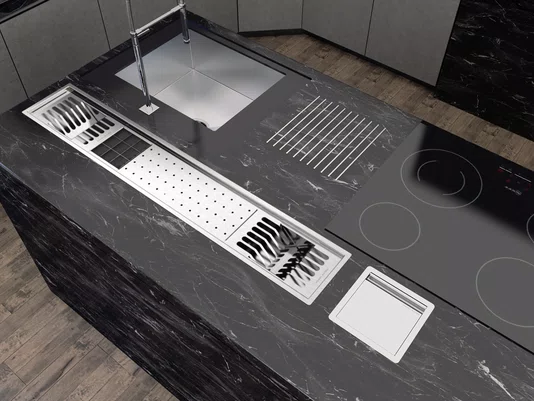 Canal Equipado Inox Calha Úmida Sobrepor Kitchen 4 Módulos 118cm