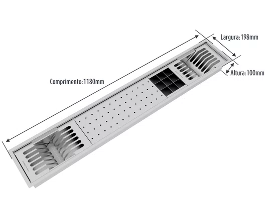 Canal Equipado Inox Calha Úmida Sobrepor Kitchen 4 Módulos 118cm