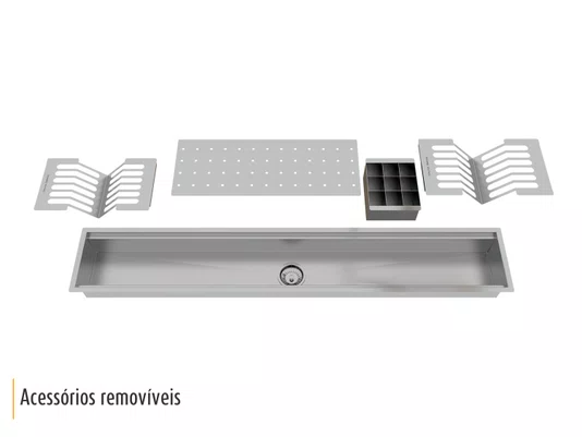 Canal Equipado Inox Calha Úmida Sobrepor Kitchen 4 Módulos 118cm
