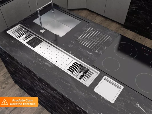 Kit Escorredor Sobrepor Embutir Calha Úmida Kitchen 4 Módulos Completo 118cm (Outlet)