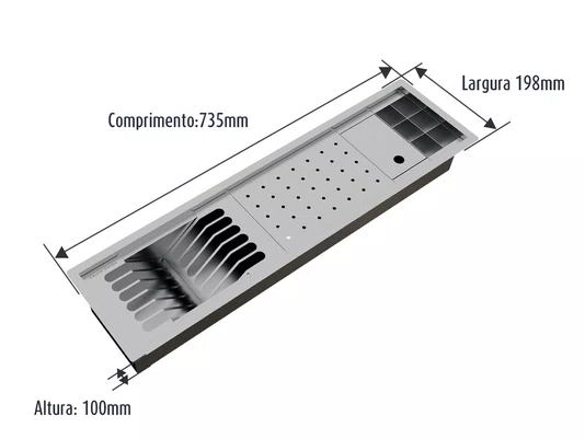 Calha Úmida Escorredor Inox Equipado Sobrepor Kitchen 4 Módulos 73,5cm PET