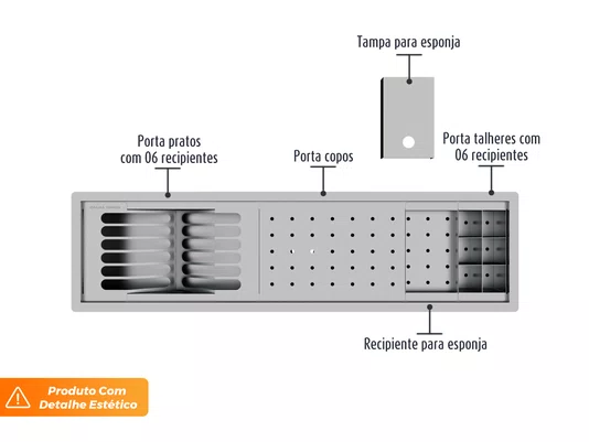 Kit Escorredor Embutido Calha Úmida Kitchen 4 Módulos 73,5cm PET (Outlet)