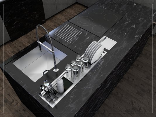 Calha Úmida Escorredor Louça Equipado Inox Sobrepor Kitchen 4 Módulos 90cm