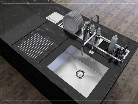 Calha Úmida Escorredor Louça Equipado Inox Sobrepor Kitchen 4 Módulos 90cm