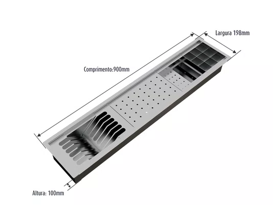Calha Úmida Escorredor Louça Equipado Inox Sobrepor Kitchen 4 Módulos 90cm