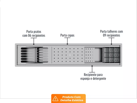 Kit Escorredor Embutido Sobrepor Calha Úmida Kitchen 4 Módulos 90cm (Outlet)