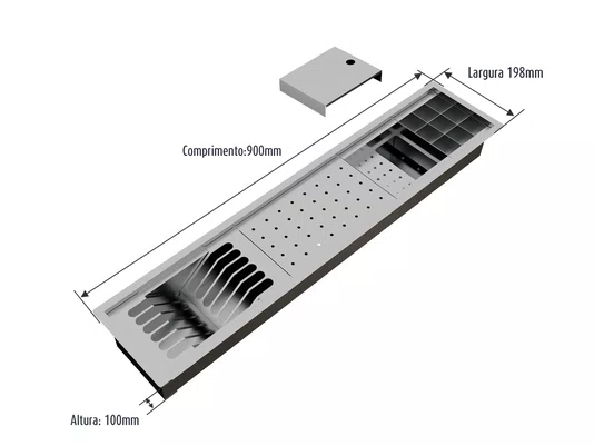 Canal Escorredor Embutir Sobrepor Inox Calha Úmida Kitchen 4 Módulos 90cm PEDT